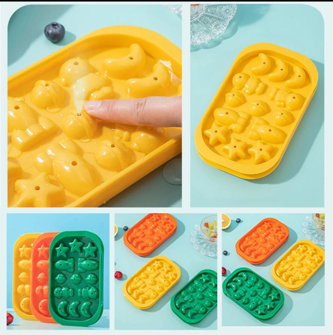 13 Holes Cartoon Ice Cube Maker Ice Mold With Lid DIY 3D Stars  Random Colours